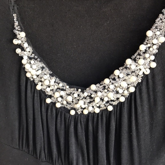 Soprano black dress with beaded neckline, cap sleeves, size M - Picture 9 of 10